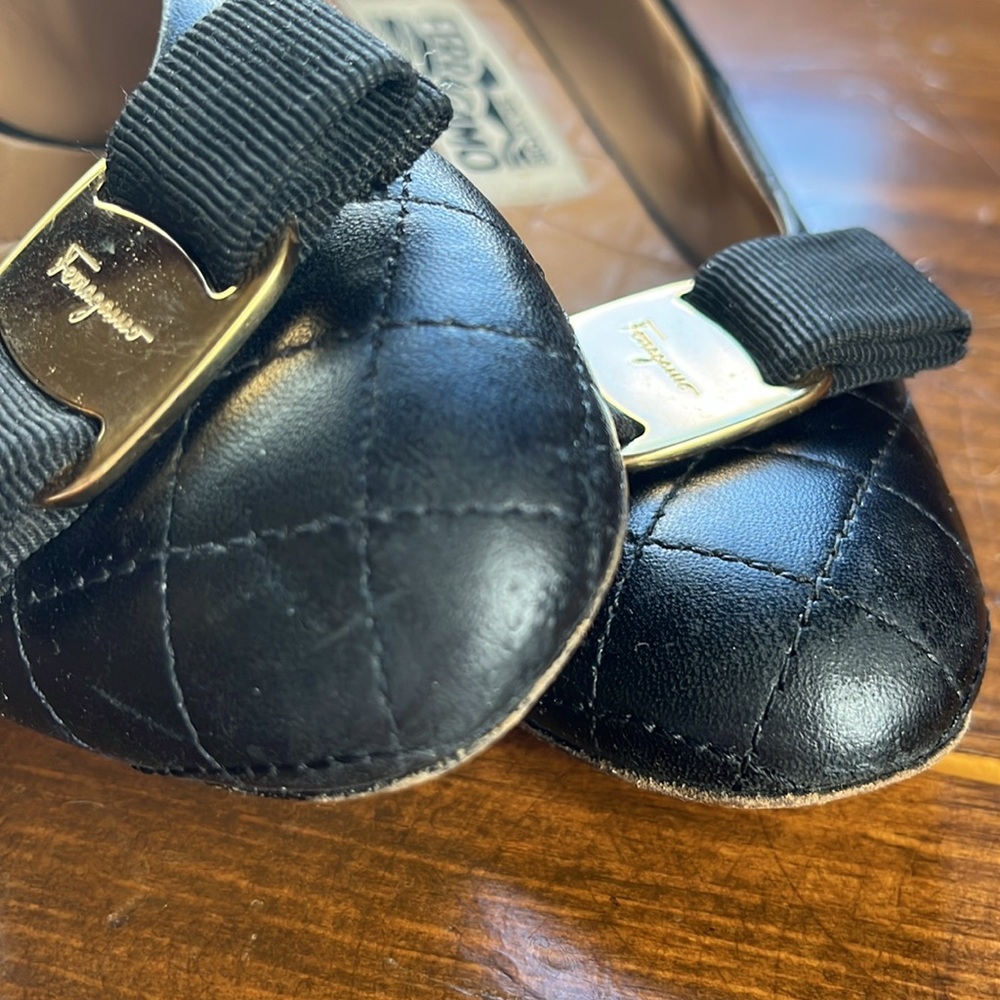 Salvatore Ferragamo Varina Quilted Bow Ballet Block Heels Size 7 - Picture 15 of 16